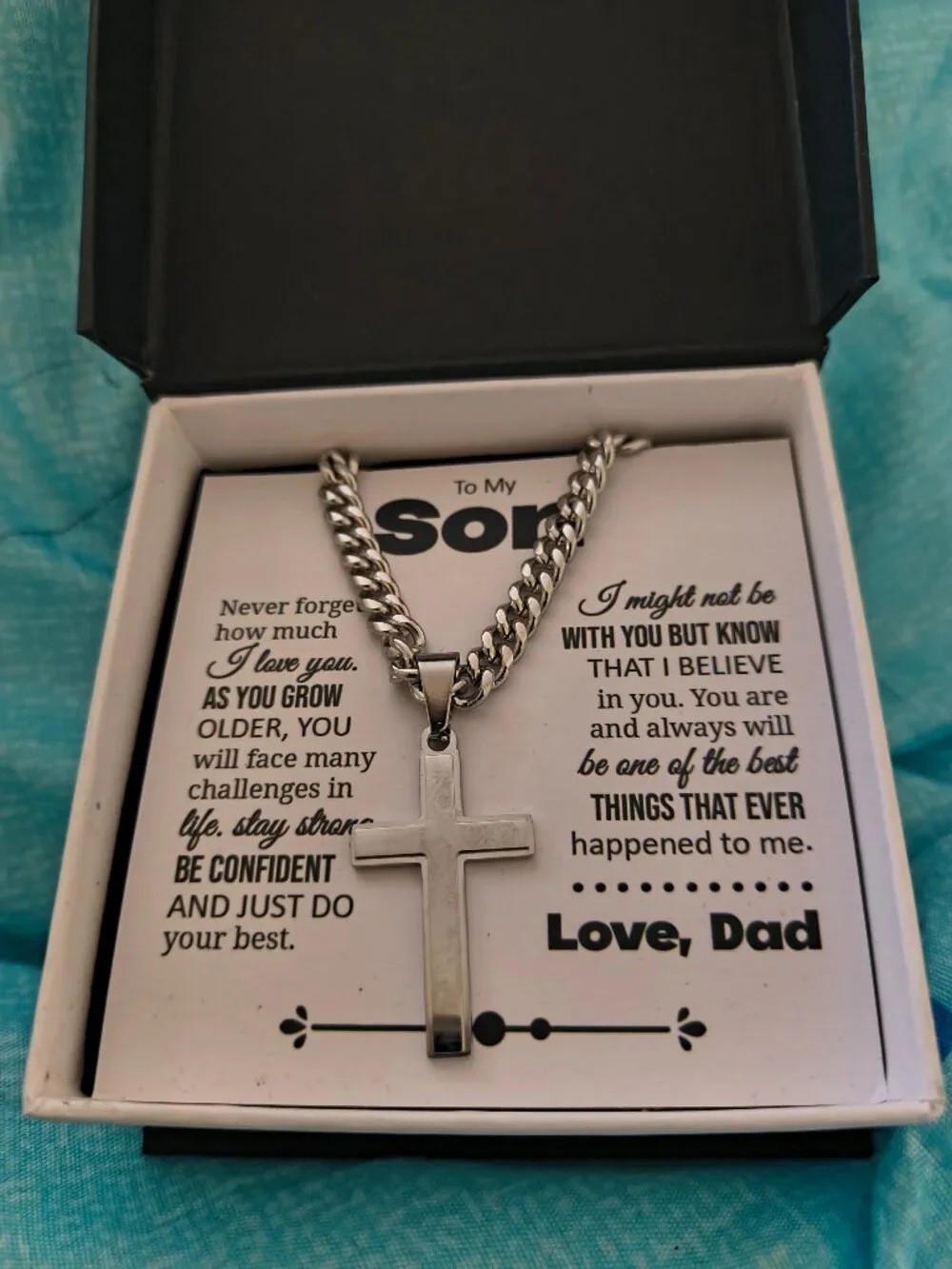 To My Son Gift, Cuban Chain with Cross Necklace